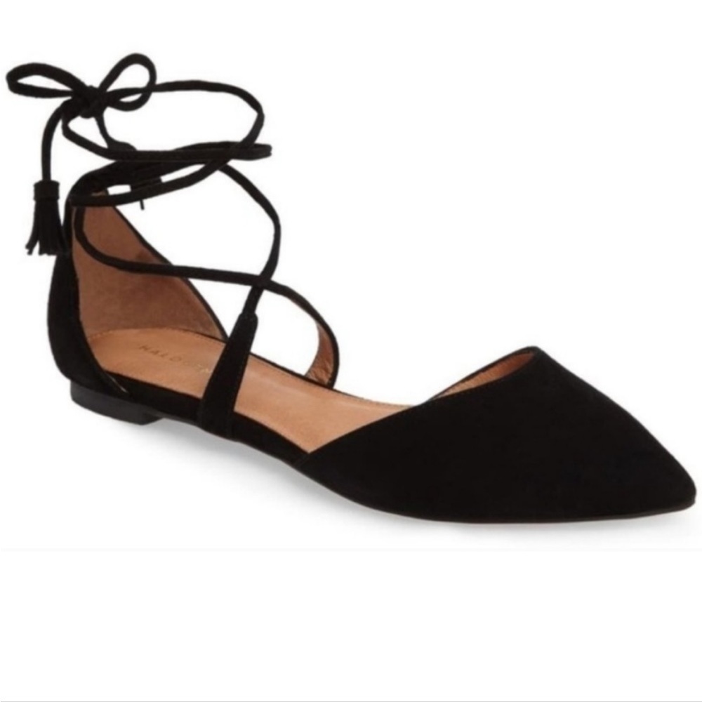 𝅺HALOGEN "Oliver" Black Flats with Ankle Ties